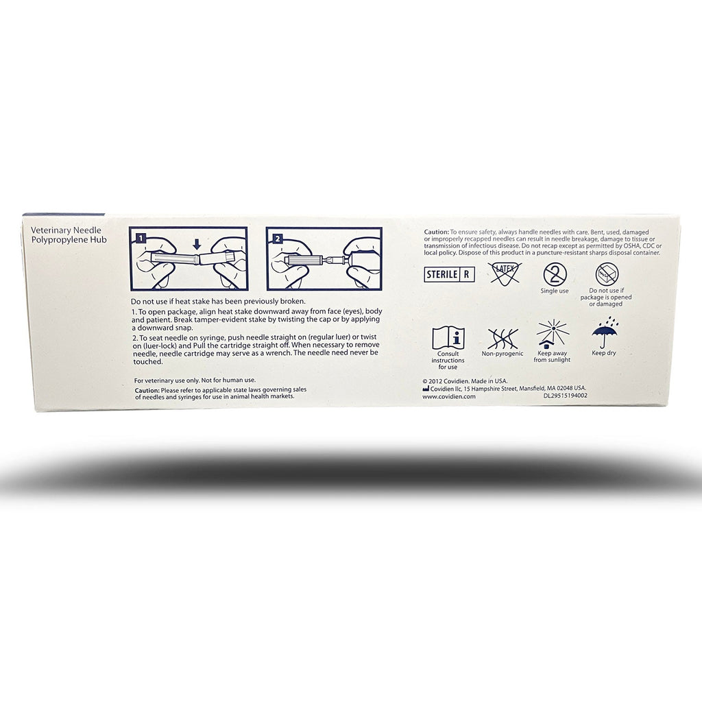 Monoject Professional Stainless Steel Veterinary Needles Polypropylene Hub 100ct
