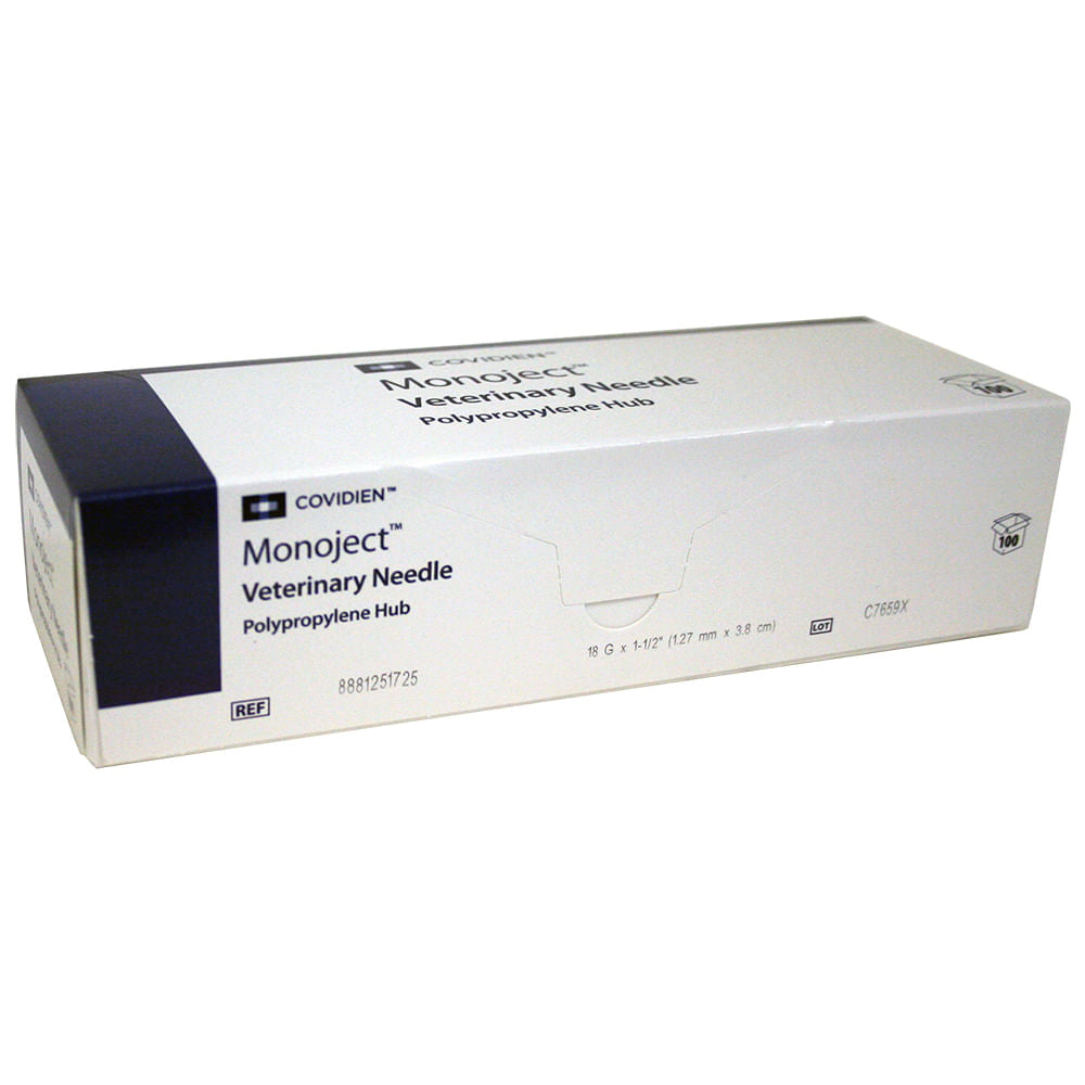 Monoject Professional Stainless Steel Veterinary Needles Polypropylene Hub 100ct