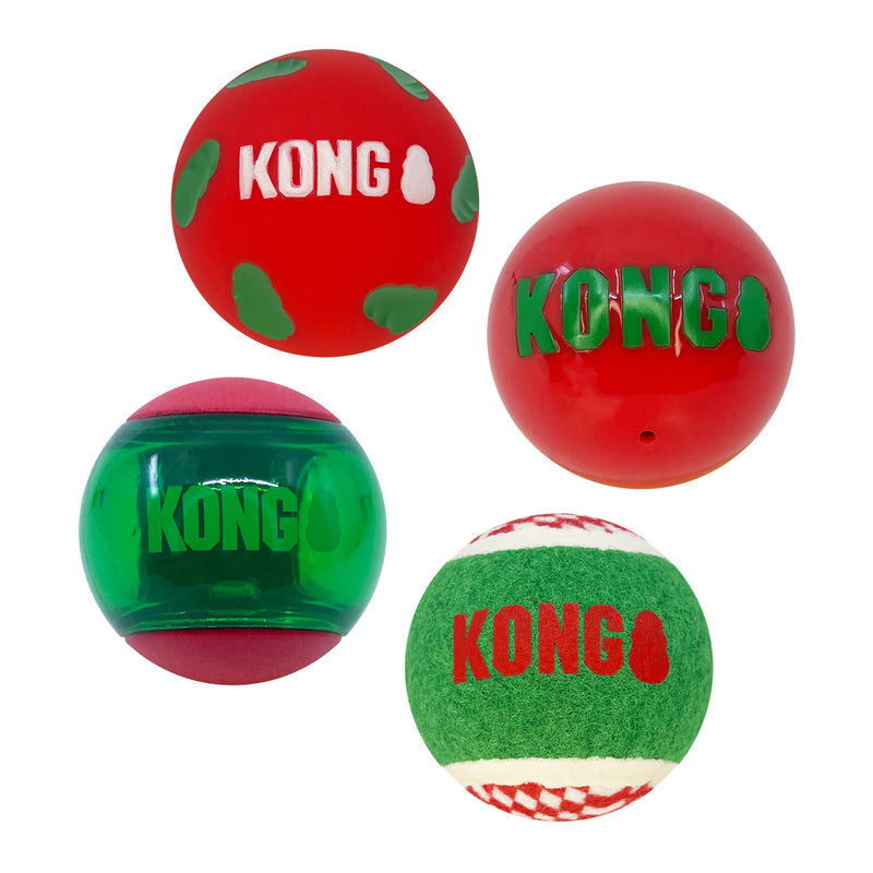 KONG Holiday Occasions Festive Squeaky Tennis Balls for Dogs 4-Pack