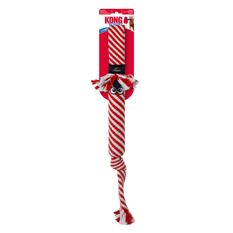 KONG Holiday Scrubz Candy Cane Festive Interactive Dog Tug Toy