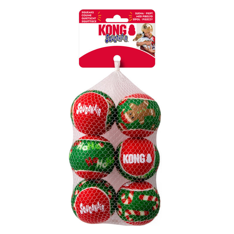 KONG Holiday SqueakAir Festive Squeaky Dog Tennis Balls 6 Pack