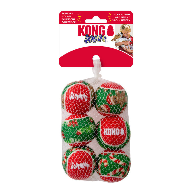 KONG Holiday SqueakAir Festive Squeaky Dog Tennis Balls 6 Pack