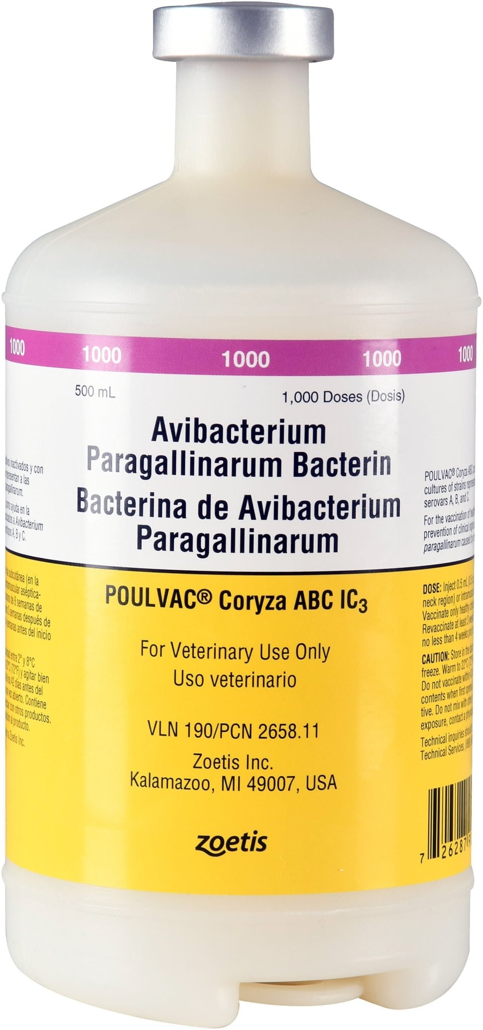 Zoetis Poulvac Coryza ABC IC3 Poultry Vaccine 1000 Doses 500 mL