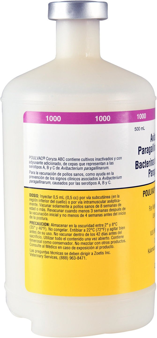 Zoetis Poulvac Coryza ABC IC3 Poultry Vaccine 1000 Doses 500 mL