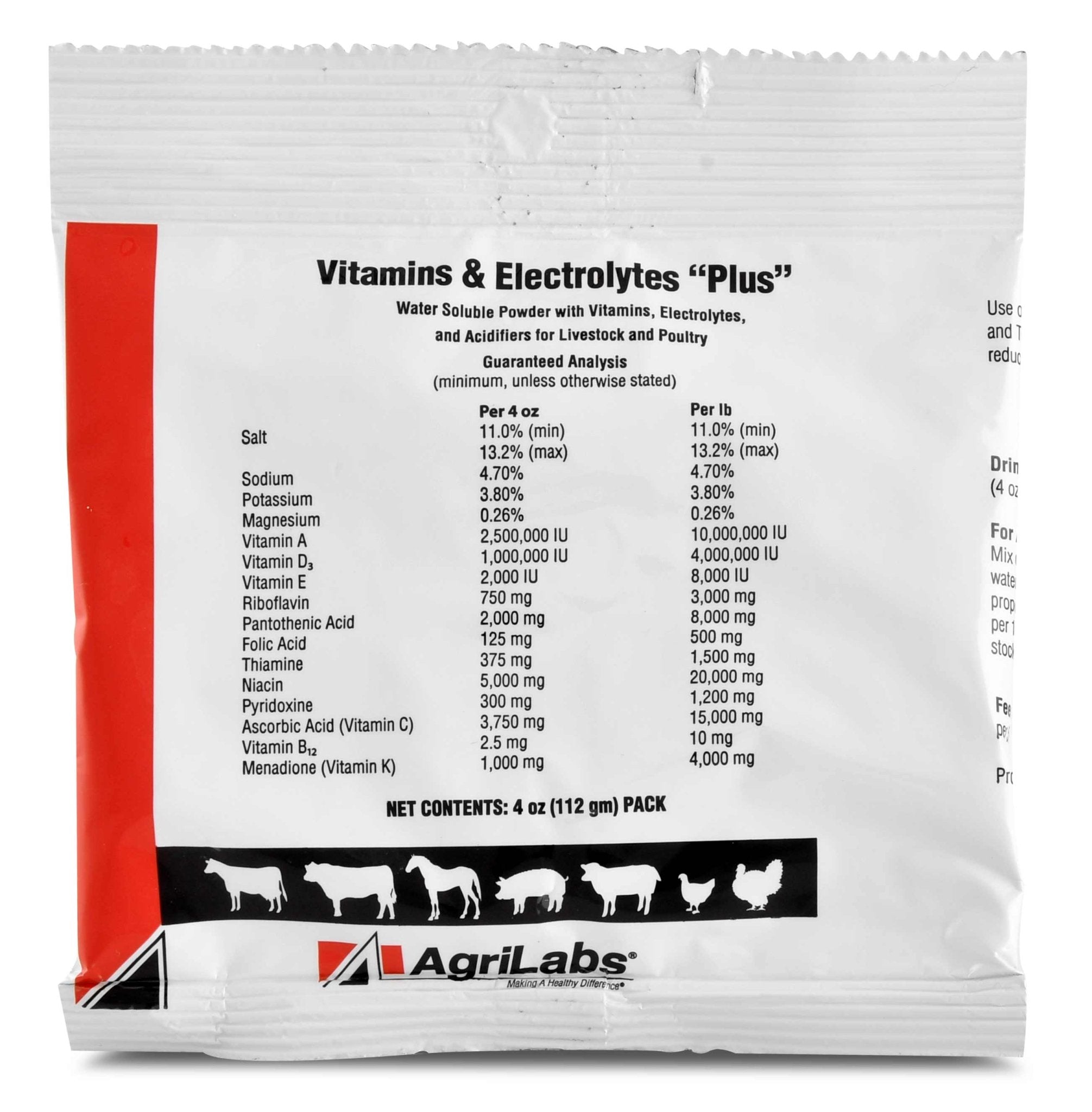 AgriLabs Vitamins & Electrolytes PLUS Probiotic Supplement for Livestock 4oz